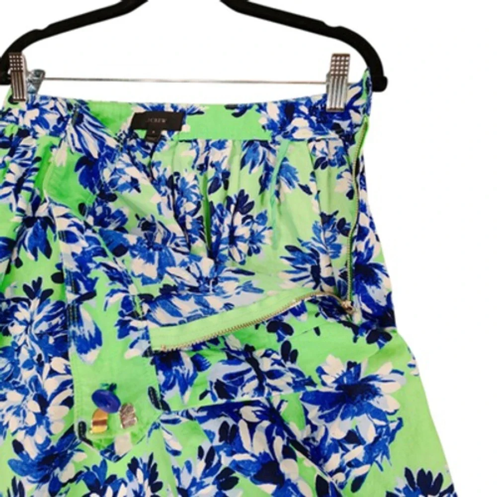 J Crew Pleated Midi Skirt 8 Women Floral‎ Blue Green Cotton Full Swing Fairycore